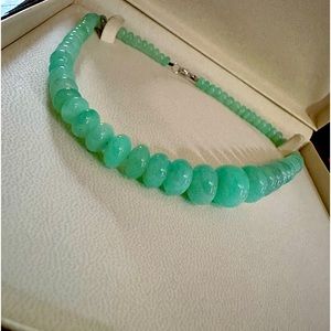 14K KARAT WHITE GOLD CHRYSOPRASE NECKLACE BEADS